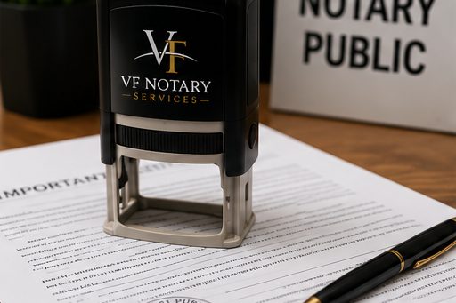 VF Notary Services stamp on a document